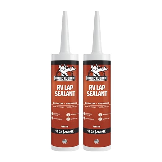 Liquid Rubber RV Lap Sealant, Self-Leveling Roof Sealant for RV Vents, Skylights, AC Units & Roof Seams, Waterproof, White, 2 Pack