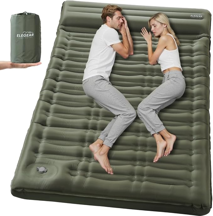 Elegear CumbreX™ Double Sleeping Pad for Camping, 5.5" Ultra-Thick Inflatable Camping Sleeping Pad 2 Person with Built-in Foot Pump, Portable Camping Sleeping Mat for Backpacking Hiking Tent, Full