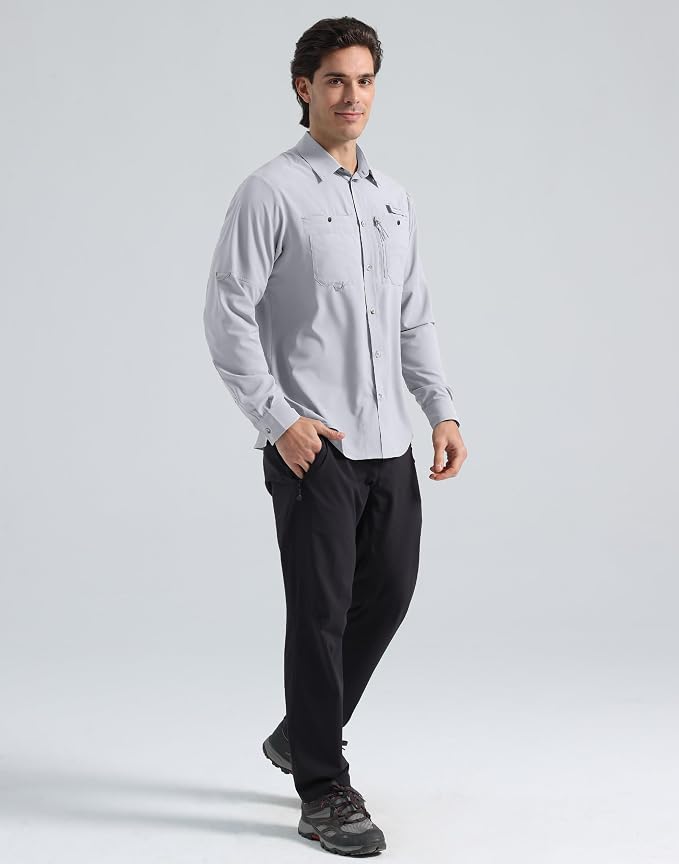 Pioneer Camp Men's Sun Protection Fishing Shirts UPF50+ Long Sleeve UV Quick Dry Cooling Shirts for Travel Camping Hiking