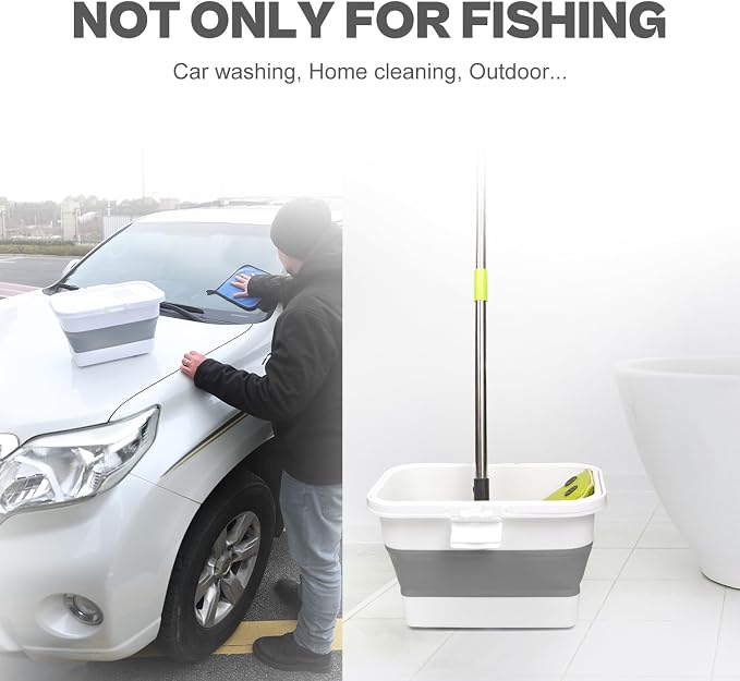 VEYWANE Live Bait or Fish Bucket with Aerator, 14 Quarts Multi-Function Collapsible Fishing Container Box with Rechargeable Air Pump