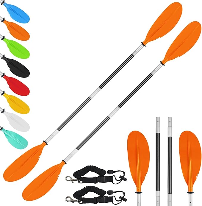 Kayak Paddle,88in 4 Pieces Boat Oars Kayak Paddles,Heavy Duty Aluminum Alloy Shaft Float Lightweight Detachable Adjustable Fishing Kayak Paddle for Adults with Paddle Leash(8 Color ，1Pack,2Pack)