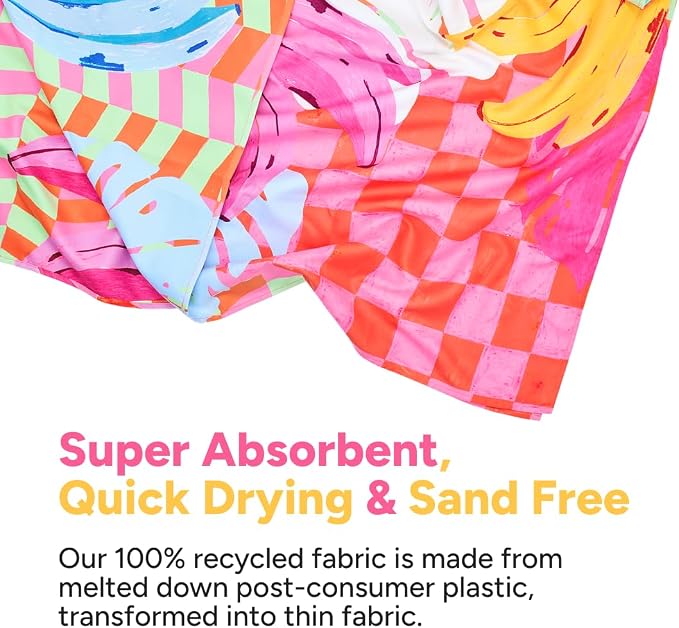 Dock & Bay Beach Towel - Quick Dry, Sand Free - Compact, Lightweight - 100% Recycled - Includes Bag - Banana Karma - Extra Large (200x90cm, 78x35)
