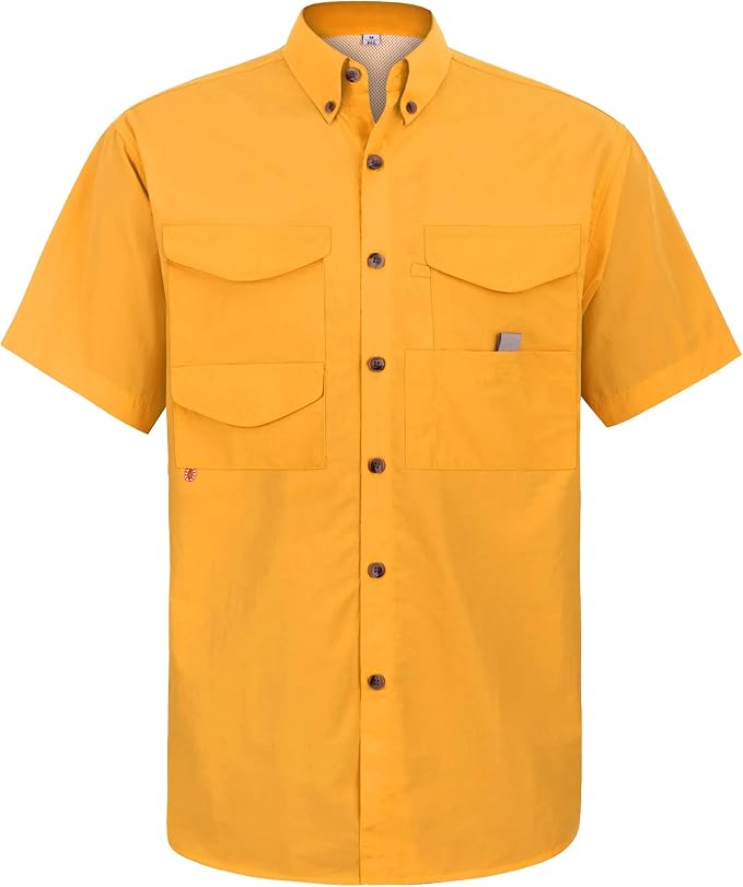Alimens & Gentle Short Sleeve Fishing Shirt Wicking Fabric Sun Protection Casual Button Down Shirts