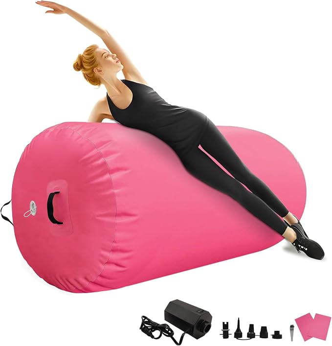 Air Roller Gymnastics Barrel Inflatable Tumbling Roller Air Mat with Electric Pump for Backhandspring Training Yoga Cheerleading Home Use Gym