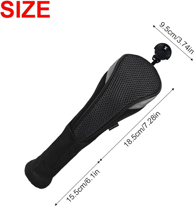 Andux 3pcs Long Neck Golf Hybrid Club Head Covers Dial No. Tag CTMT-02 | Mesh Breathable material | all the Same Size | Coloured Piping | Pull-On Closure