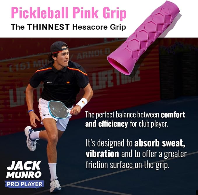 Hesacore Pickleball Bundle – Standard Grip Pink Size XS (5.25”) + Hesatac Overgrip Pink Tape 12-Pack – Anti-Sweat Control, Enhanced Stability, Reduced Vibration