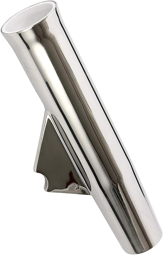 Amarine Made 2-Pack Stainless Fishing Rod Holder Angeled and Flared with Liner - 1/3" Coped Blade, 1-3/4" Inner Diameter White Liner