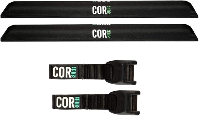COR Surf Aero Roof Rack Pad and Premium No-Scratch Cam Buckle Tie Down Straps with Protective Silicone for Surf, SUP, Kayak and Canoe (19" Narrow Black)
