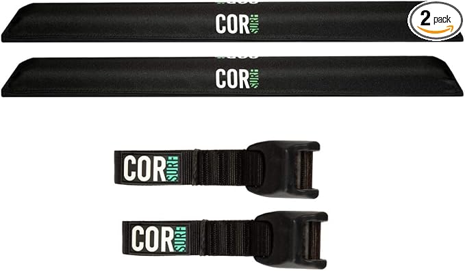 Aero Roof Rack Pads and Premium Scratch Resistant Silicone Buckle Tie Down Straps for Surf, SUP, Kayak and Canoe (28" Wide & 15' Straps) by COR Surf