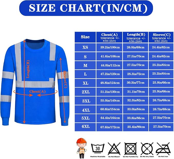 A-SAFETY Safety Shirt,High Visibility Work T Shirt Long Short Sleeve Class 3 (XS-6XL)