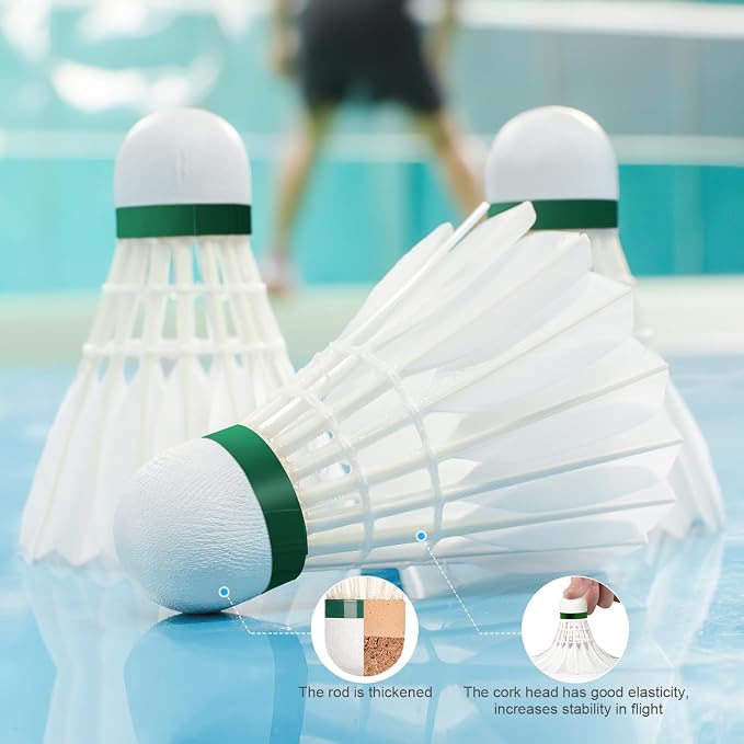 Goose Feather Badminton Shuttlecocks Birdies, 12 Pack Hight Speed Training Badminton Balls with Great Stability for Indoor Outdoor
