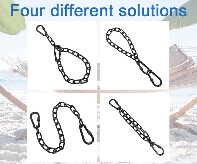 4 Pack 25in Hanging Swing Chain with 4 Carabiners, 440LB Capacity Hanging Kits Heavy Duty Hanging Chair Hardware for Hammock Swing Hanging Chair Punching Bags Sandbag Indoor Outdoor Yoga Gym (Black)