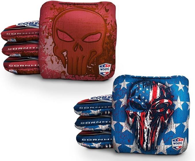 Official Pro Cornhole Bags Set of 8 – Regulation Size & Weight Corn Hole Bean Bags – Patriotic American Flag Inspired Designs – Professional Outdoor Yard Game Accessories