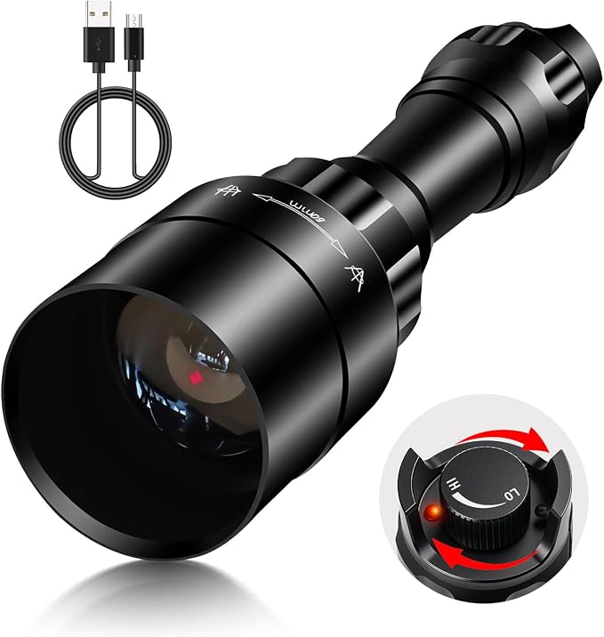 1605 850nm IR Illuminator Flashlight Lights for Night Vision Zoomable LED Infrared Flashlight Light Rechargeable Illuminator with Rapid Focus & Dimmer Switch