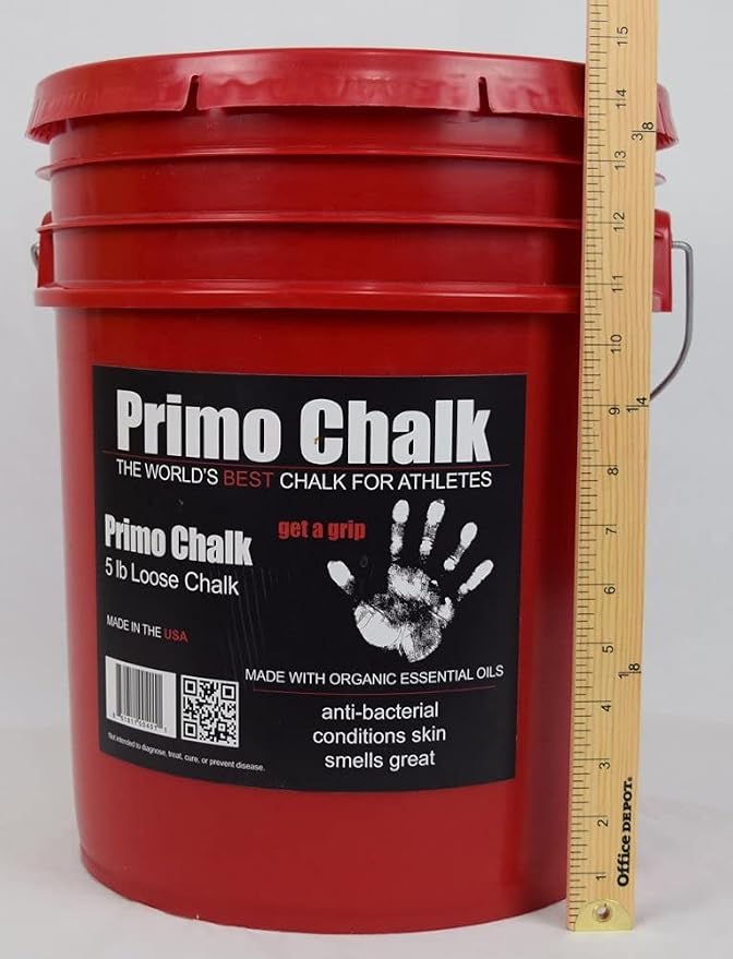 Primo Chalk Resealable Bucket: Loose Chalk for Weightlifting, Rock Climbing, & Gymnastics, Made in The USA, Chalk Ball Refill for Superior Grip