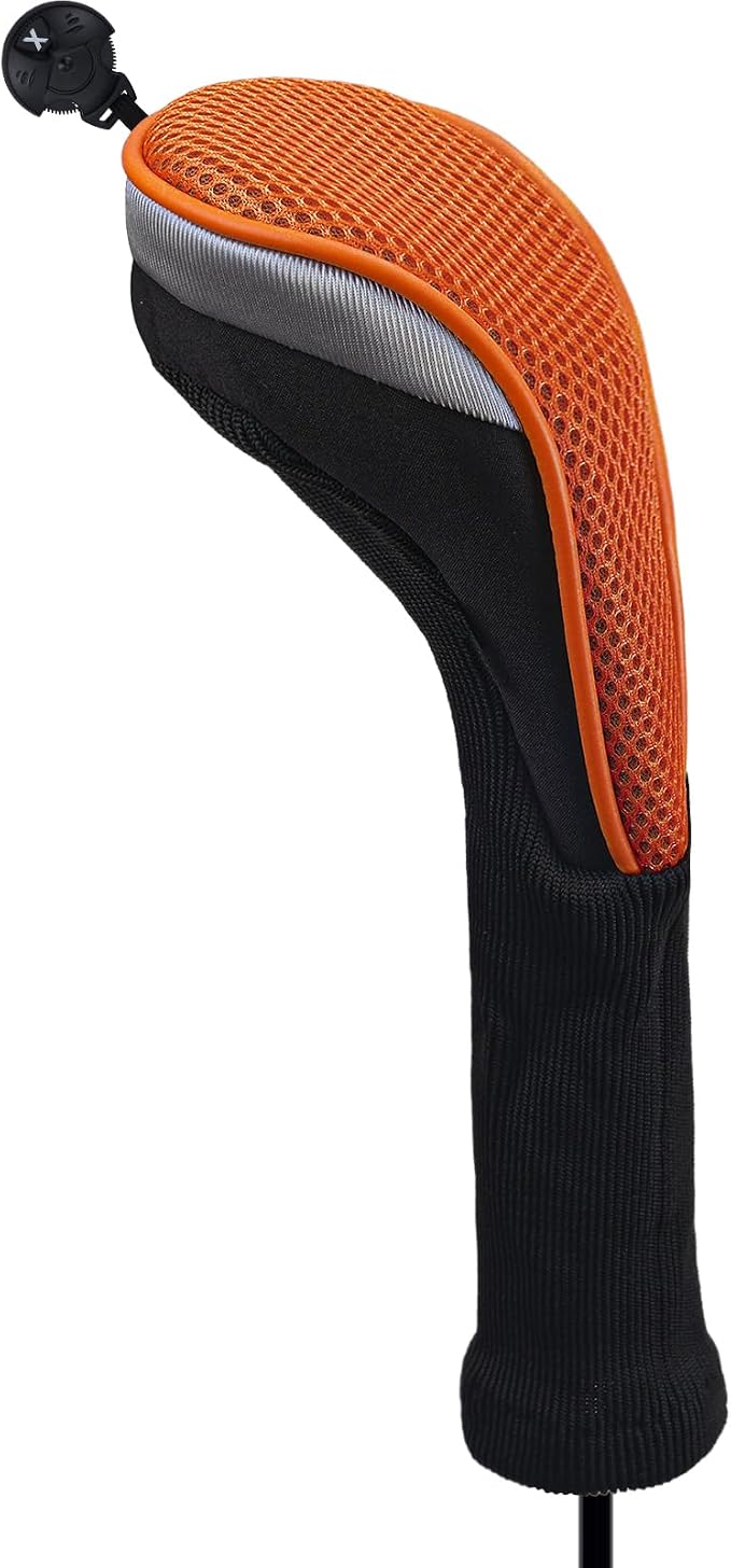 Andux 3pcs Long Neck Golf Hybrid Club Head Covers Dial No. Tag CTMT-02 | Mesh Breathable material | all the Same Size | Coloured Piping | Pull-On Closure