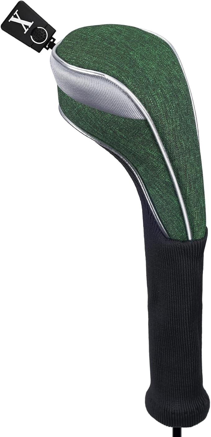 Andux 4pcs/Set Nylon Golf Wood Club Head Covers with Long Neck | for 460cc Driver Fairway Wood Club Silver Piping Pull-On Closure