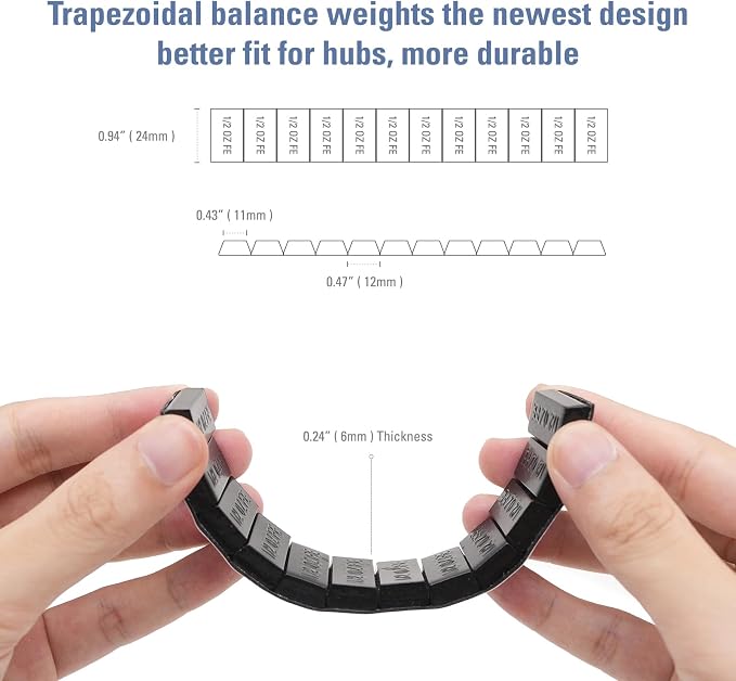 CKAuto 1/2oz Trapezium Adhesive Stick on Wheel Weights,EasyPeel Tape, 72oz/Box, US Quality(144pcs) Black