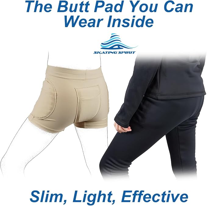 SkatingSpirit Slim Padded Figure Skating Shorts, Hip Tailbone Gel Pad Protective Underwear