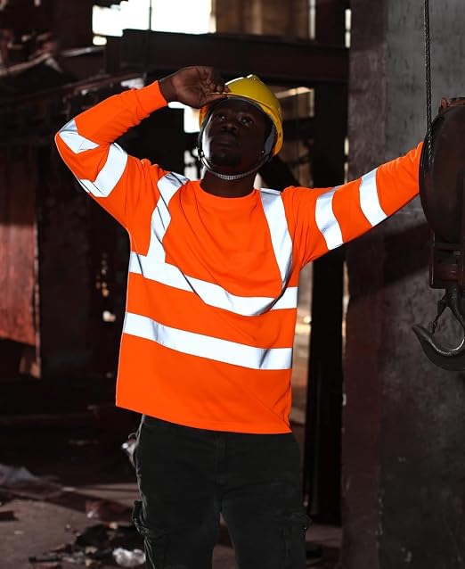 sesafety High Visibility Long Sleeve Construction Work Shirts Orange 3XL