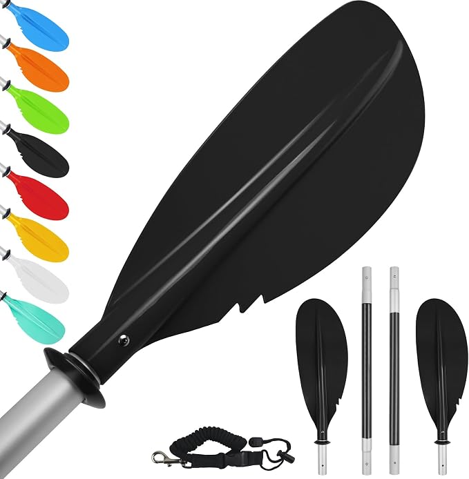 Kayak Paddle,88in 4 Pieces Boat Oars Kayak Paddles,Heavy Duty Aluminum Alloy Shaft Float Lightweight Detachable Adjustable Fishing Kayak Paddle for Adults with Paddle Leash(8 Color ，1Pack,2Pack)