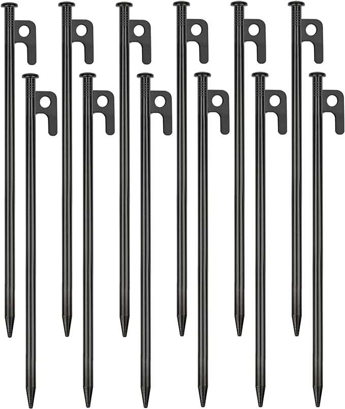 12 Pack Tent Stakes Heavy Duty Metal Tent Pegs for Camping Steel Tent Stakes 12 inch Unbreakable and Inflexible