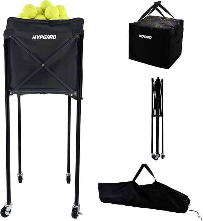 Pickleball & Tennis Ball Hopper, Sports Balls Teaching Cart, Portable Lightweight Softball Caddy, Large Capacity Baseball Basket Carrier for Training