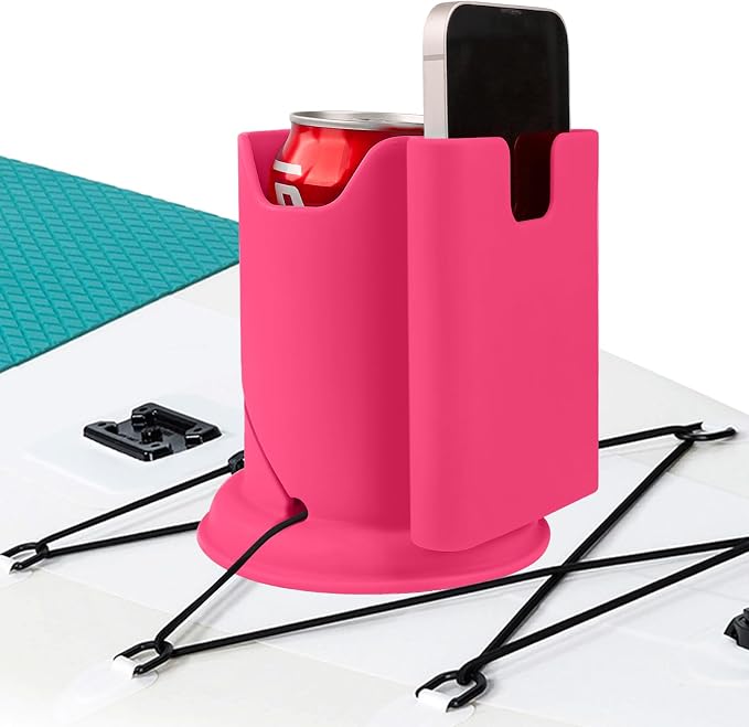 Paddleboard Cup Holder, Paddle Board and Kayak Drink Holder, 2-in-1 Drink & Phone Holder, Paddleboard Accessory for Surfboards, Canoes, SUPs, Kayaks, Boats (Red)