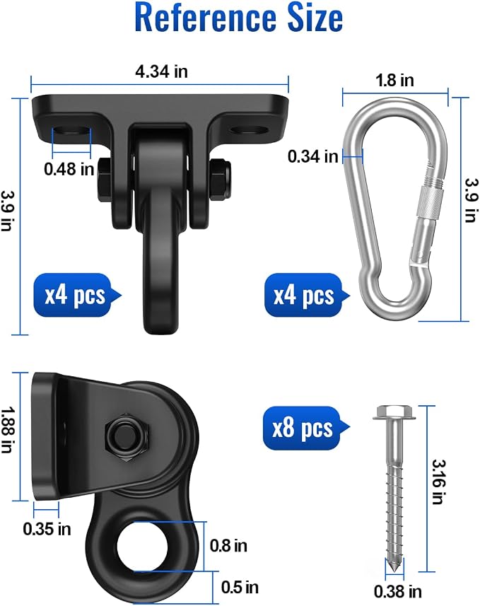 Heavy Duty Swing Hangers, Indoor-Outdoor Hooks, 4-Pack | Corrosion Resistant, 5000+ lb Capacity, For Porch Swings, Yoga, Playgrounds, Trapeze, Hammocks, Punching Bags