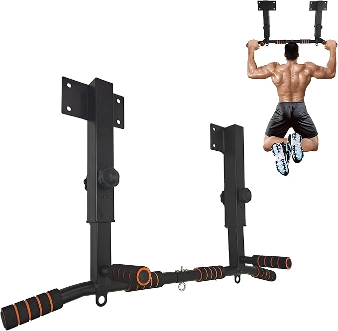 BDL Wall Mounted Pull Up Bar Chin Up bar Multifunctional Dip Station for Indoor Home Gym Workout, Power Tower Set Training Equipment Fitness Dip Stand Supports to 440 Lbs（2 Types）