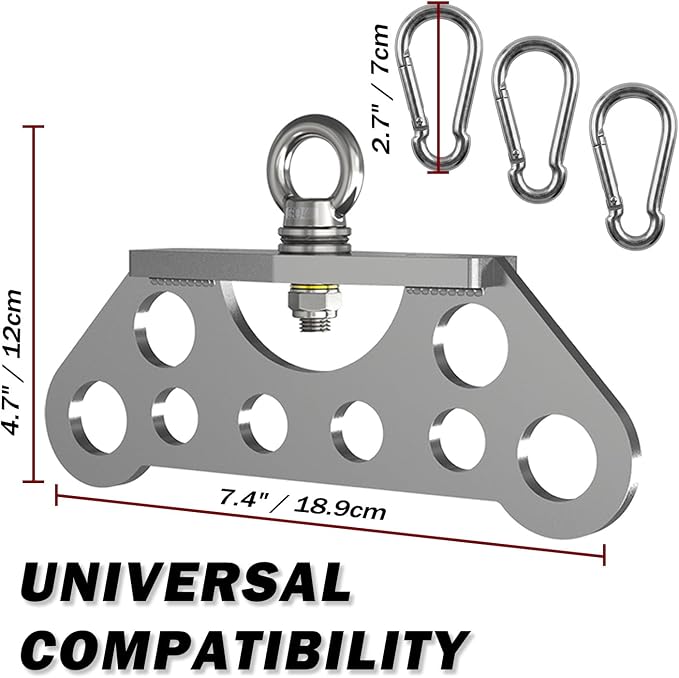 J Bryant Stainless Steel Double to Single Pulley Adaptor Plate for Cable Machine – Fitness Dual Pulley Connector with 3 Carabiners for LAT Pulldown, Triceps Pushdown, and T Bar Row Accessories