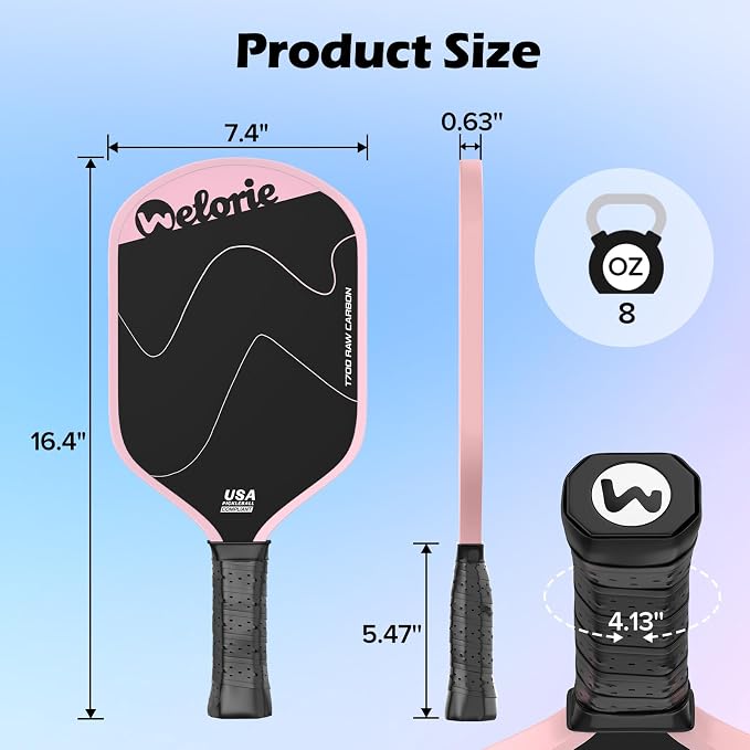 T700 Carbon Fiber Pickleball Paddles,Pickleball Racket with 16mm Polypropylene Honeycomb Core, Lightweight Pickle Ball Paddle Ultimate Spin & Control for Intermediate Level Player