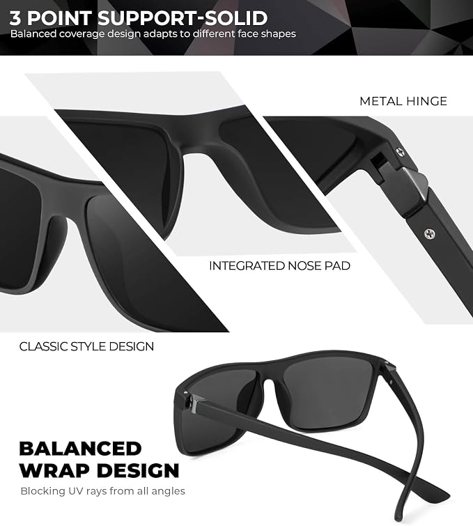 KALIYADI Polarized Mens Sun-Glasses Sunglasses-Men : Classic Sunglasses with UV Protection for Fishing Driving Golf