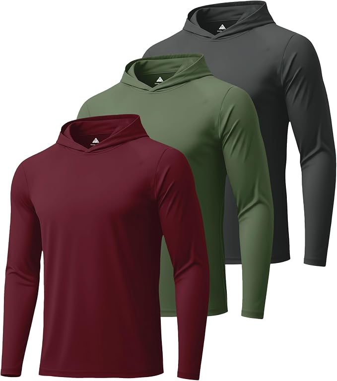 ZITY 3 Pack Men's UPF 50+ Sun Protection Hoodie Shirt Long Sleeve Shirt Fishing Shirts for Men Lightweight Rash Guard