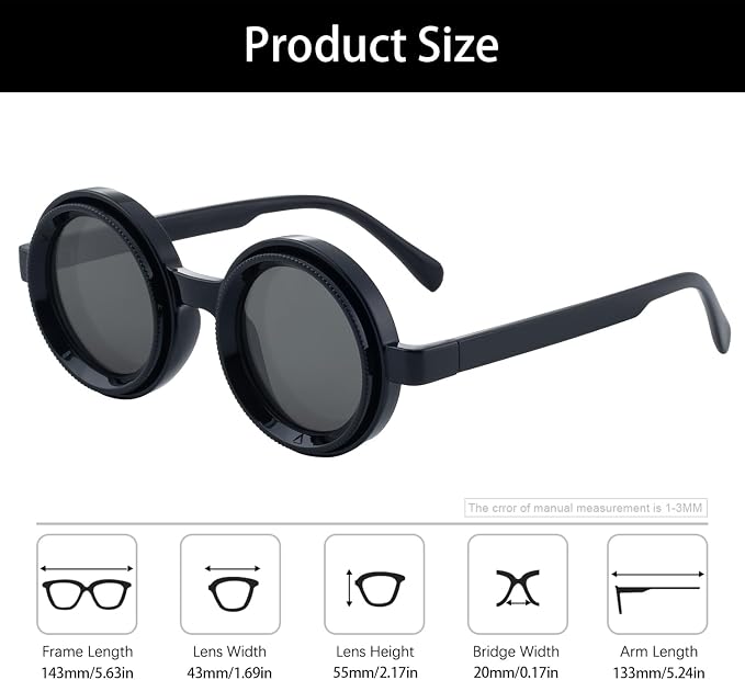 Polarized Adjustable Sunglasses HD Retro Round Glasses with ND Filter Lenses for Fishing/Street Photography Men Women