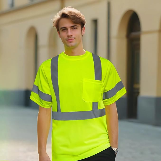 TCCFCCT Hi Vis Shirts for Men Class 2 High Visibility Shirt with Short Sleeves, Reflective Safety Shirts for Men, Construction Work Shirts for Men, Durable &Breathable, DC-Yellow XL 3PCS