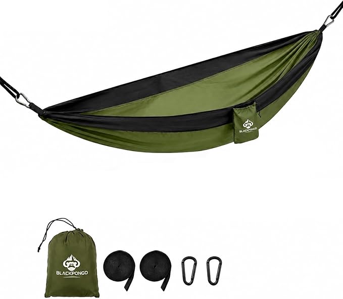 Camping Hammock – 500lbs Portable Hammock with Tree Straps - Travel, Backpacking, Hiking, Outdoors Camping Gear (Green)