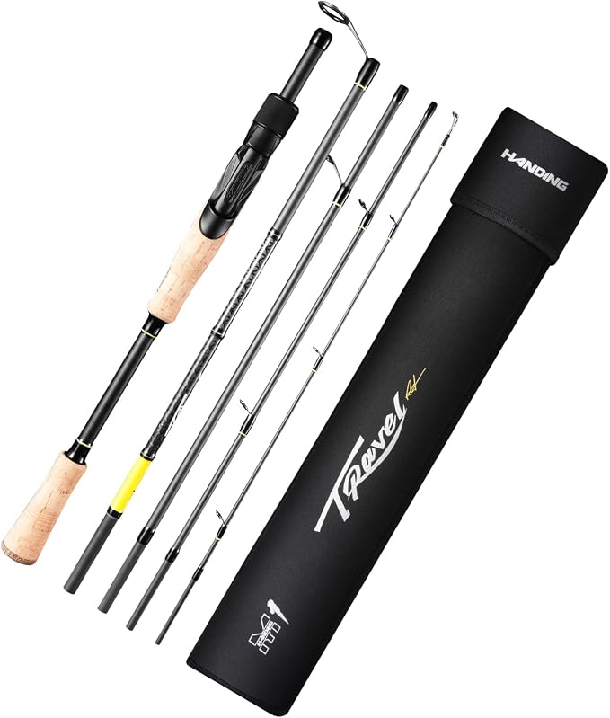 HANDING M1 Travel Fishing Rod 5/6-Piece Travel Spinning & Casting Rod | Travel Bass Fishing Rod Medium/Medium Heavy Power for Largemouth Smallmouth Spotted Bass Walleye Perch and Other Freshwater