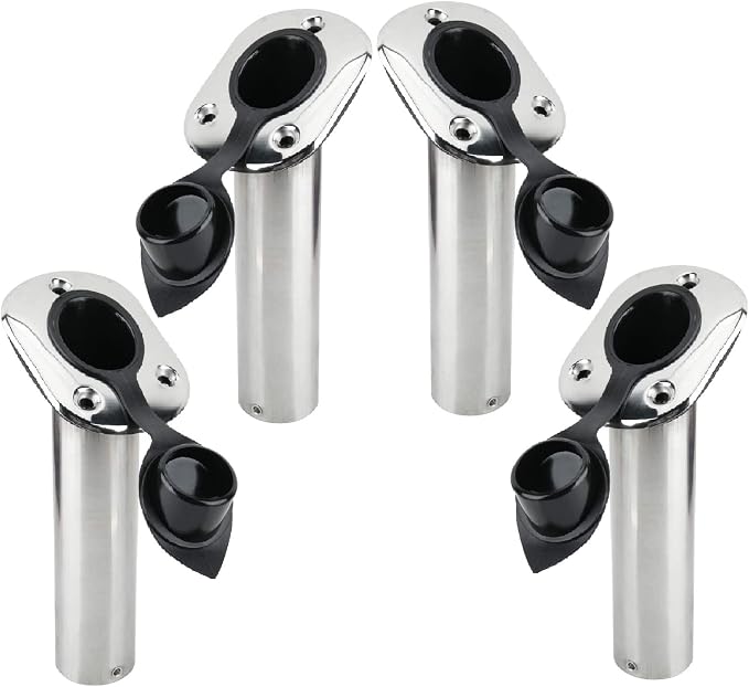 NovelBee 4pcs Boat Fishing Rod Holders,Stainless Steel Fishing Rod Rack Flush Mount withCap,Liner,Gasket (30 Degree Rod Holder)
