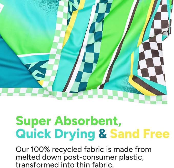Dock & Bay Kid's Towel - Quick Dry, Sand Free - Compact, Lightweight - 100% Recycled - Includes Bag - Tide Skater - Large (160x90cm, 63x35)