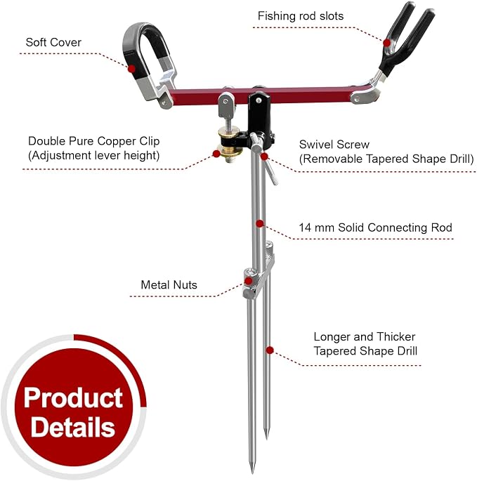 Fishing Rod Holders, 360 Degree Adjustable Fishing Pole Holders for Ground, Multifunctional Stainless Steel Beach Fishing Rod Holder Fishing Gifts for Men