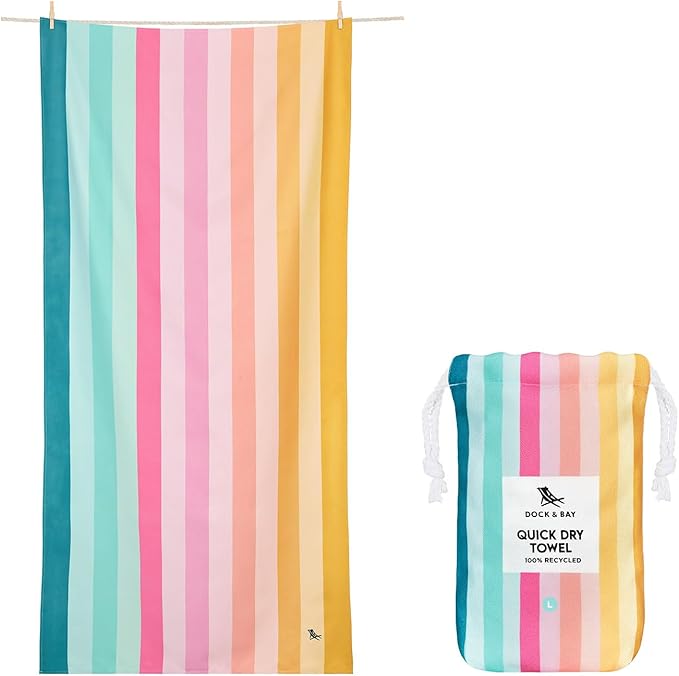 Dock & Bay Kid's Towel - for Beach Use - Quick Dry, Sand Free - Compact, Lightweight - 100% Recycled - Includes Bag - Coastal Candy, Large (160x90cm, 63x35)