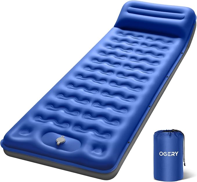OGERY Sleeping Pad, Ultralight Inflatable Sleeping Pad for Camping with Pillow Built-in Foot Pump, 6" Extra-Thick Reinforced Camping Mattress for Hiking, Backpacking, Tent