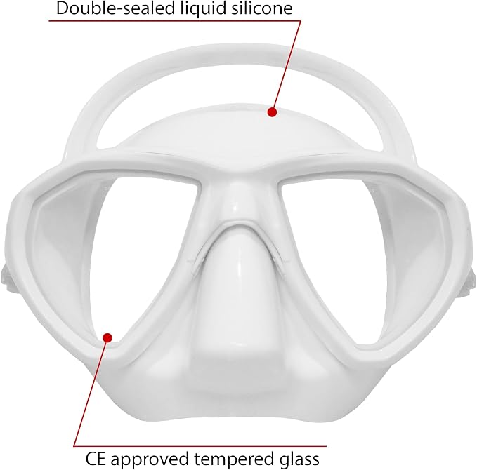 Mermea Diving Mask - Anti-Fog Tempered Glass, Anti-Leak Silicone Skirt - Scuba Mask, Dive Mask, Freediving Mask, Spearfishing Mask, Snorkel Mask for Adults (White)