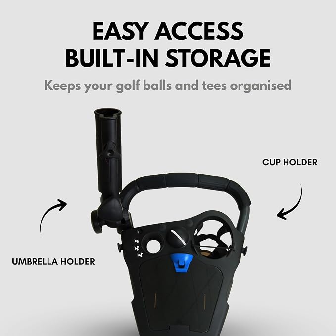 Qwik-Fold 3-Wheel Golf Push Cart with 360° Swivel Front Wheel & Foot Brake – 1-Second Folding Golf Trolley, Lightweight Aluminum Frame, Umbrella Holder, Cup Holder & Storage