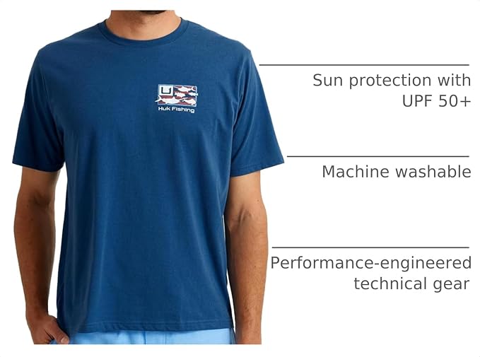 HUK Mens Fishing Graphic Tee, Performance Short Sleeve, Quick-Dry
