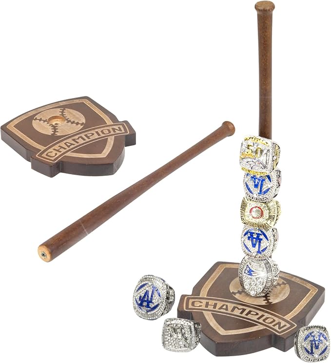 Wooden Baseball Ring Holder,Championship Ring Display Holder,Softball Ring Holder,Sports Ring Holder,Engraved with Delicate Patterns and Words.Holds 15 Rings
