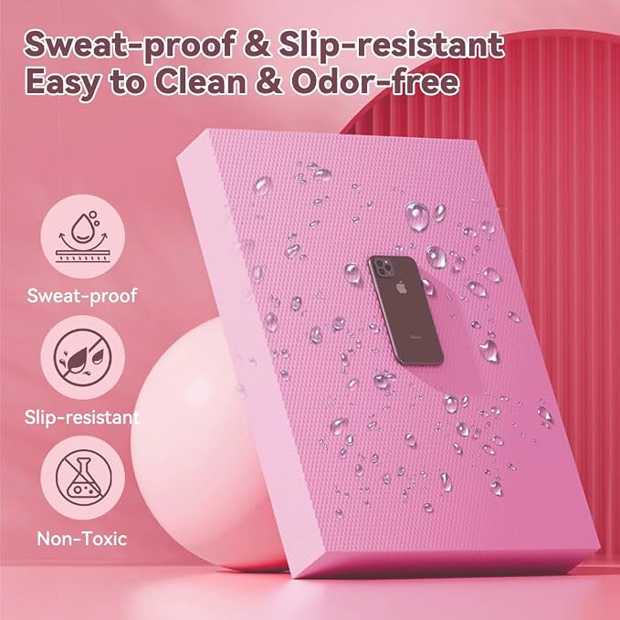 Extra Large Yoga Exercise Balance Pad - Thick Non-Slip Stability Cushion for Pilates and Exercise - High Density Foam Trainer for Core Strength Home Gym - Bonus: 10-Position Resistance Band!