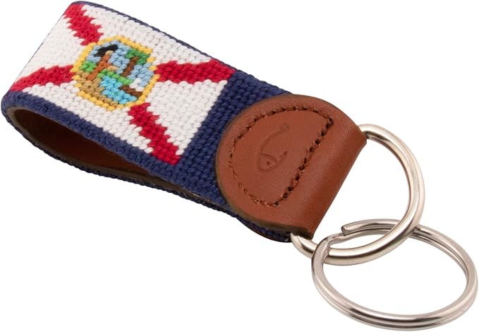 Leather Hand-Stitched Needlepoint Key Fob or Key Chain