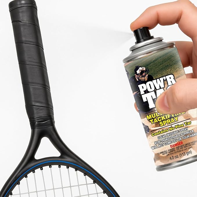 Pow’r Tac Grip Spray Adhesive for Sticky Baseball Bat Grips, Batting Gloves, Football Gloves, Tennis Rackets, Hockey Sticks - Clean and Invisible Alternative to Pine Tar Spray and Grip Tape
